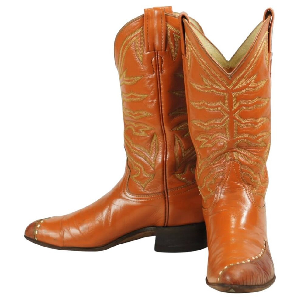Laramie Caramel Cowboy Boots Snake Inlay Vintage Handcrafted USA Women's 6.5 B